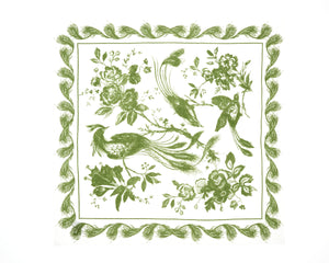 Birds in Paradise Green Linen Napkin