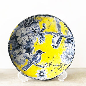 Hand-painted Birds on a Branch Shallow Ceramic Bowl