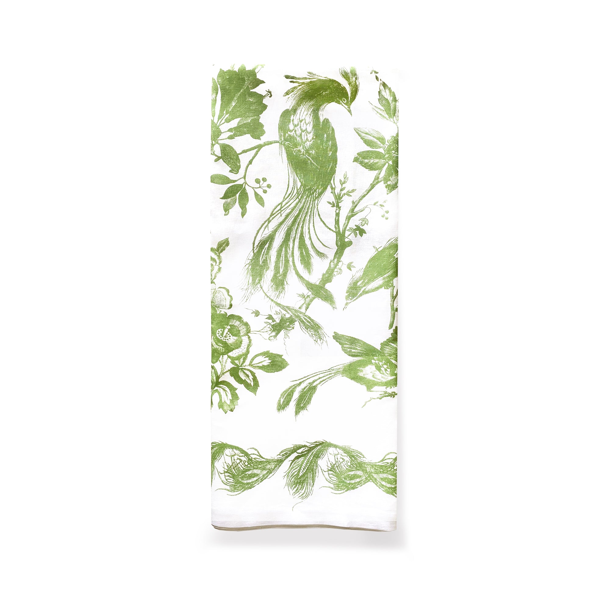Birds in Paradise Green Linen Tablecloth